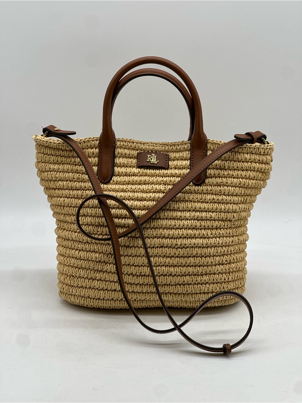 Ralph Lauren Brie Woven Straw Tote Bag.